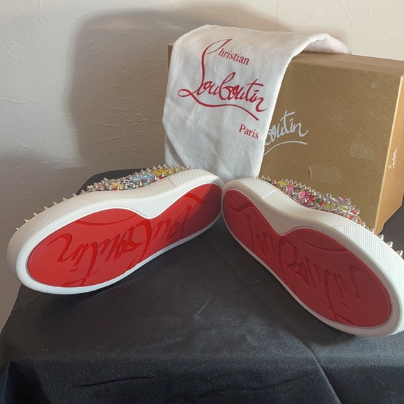 CHRISTIAN LOUBOUTIN Pik Boat Spiked Patent Flat Sneakers, Multi In Gold Multi 40 - Picture 5 of 6